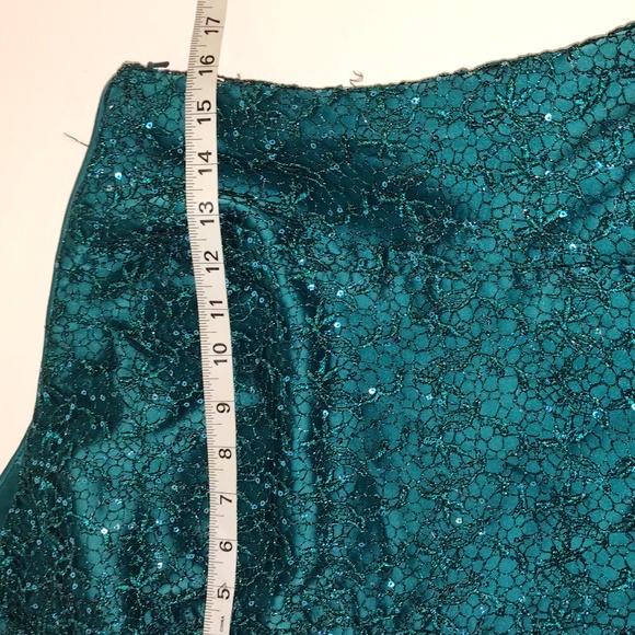 Lauren Ralph Lauren Evening 1-Shoulder Lace Glitter Dress Size 8 Green - Picture 8 of 8